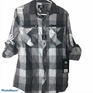 Rock&Republic Grey/Black Plaid Casual Shirt S NWT